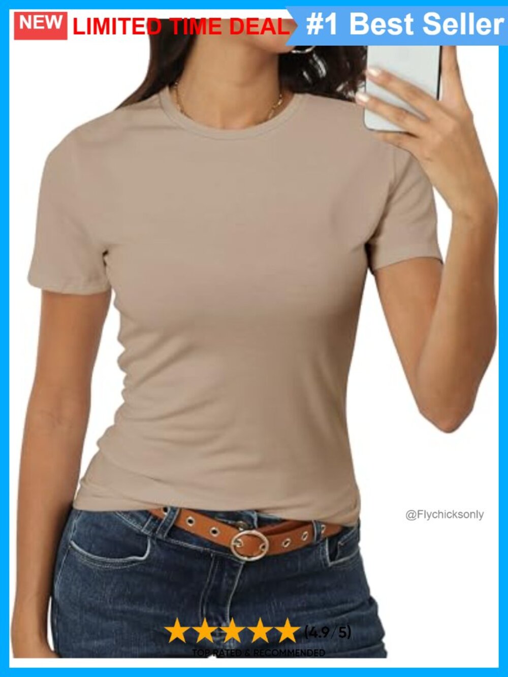 Women's Cotton Blend Crewneck Short Sleeve Fitted Tee Casual Summer T-Shirt